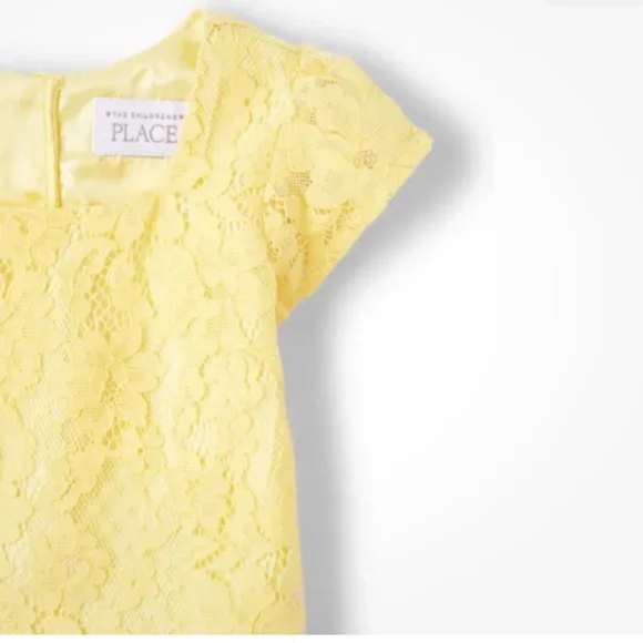 The Children’s Place Girls Yellow Lace Square Neck Shift Dress XL (14) New - Picture 2 of 5